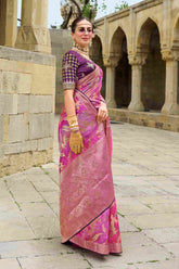 Luxurious Pink Jacquard Woven Saree